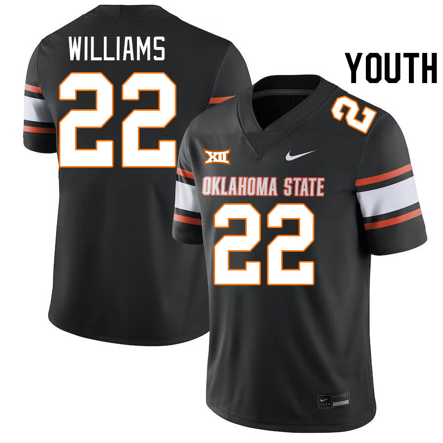 Youth #22 C.J. Williams Oklahoma State Cowboys College Football Jerseys Stitched-Black